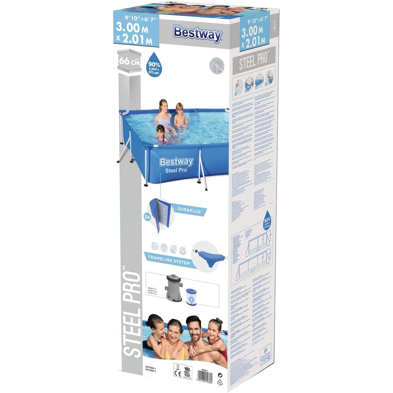Bestway – Steel Pro piscina desmontable rectangular (300 × 201 × 66 cm)