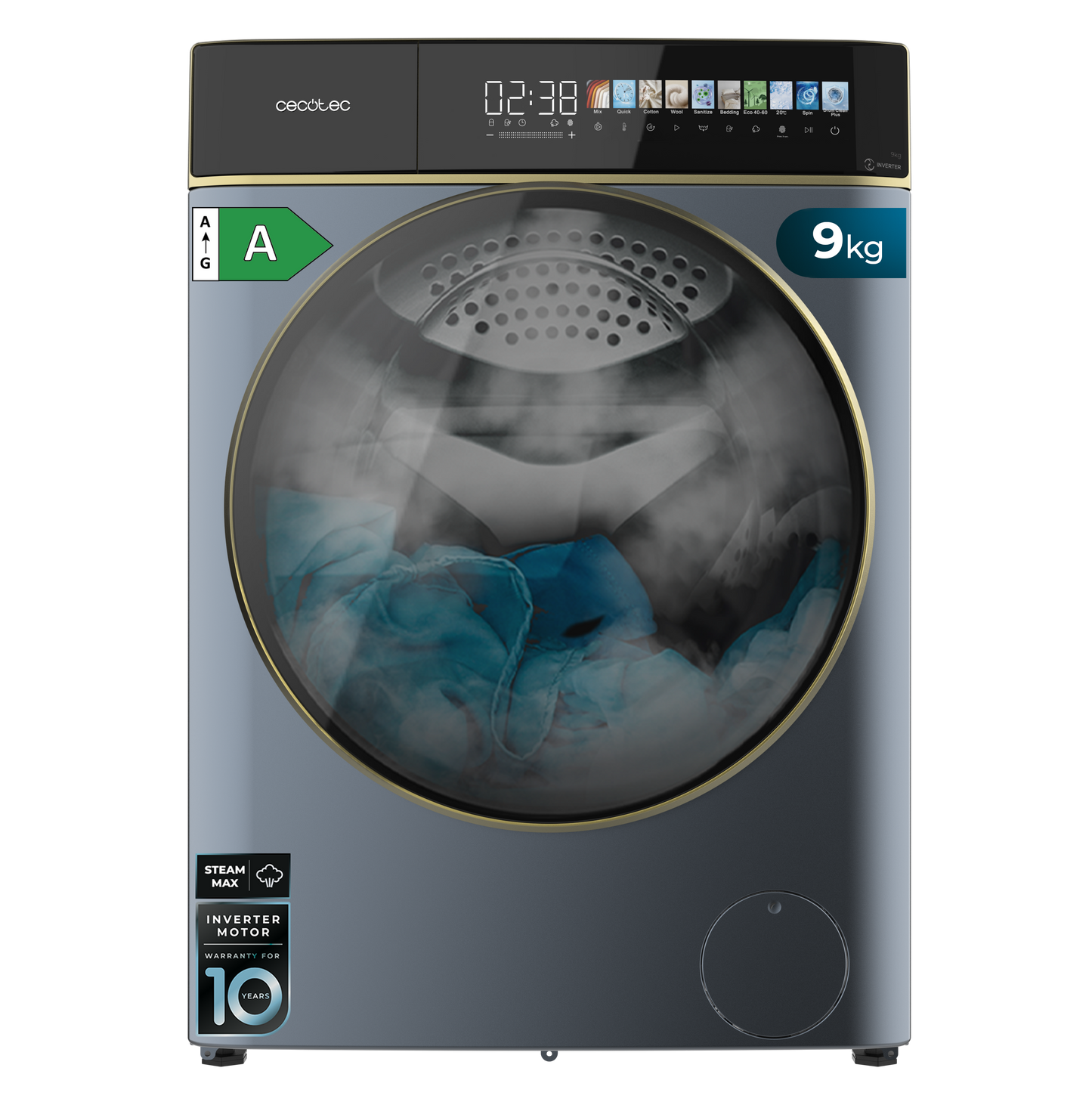 Cecotec Bolero DressCode 9900 Lavadora 9 Kg Inverter FullColor Titanio Clase A Con Motor