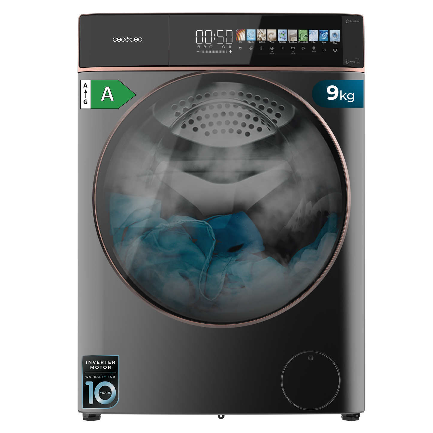 Cecotec Bolero DressCode 9900 Lavadora Inverter Autodose 9 Kg FullColor Steel Con Dosificación Automática