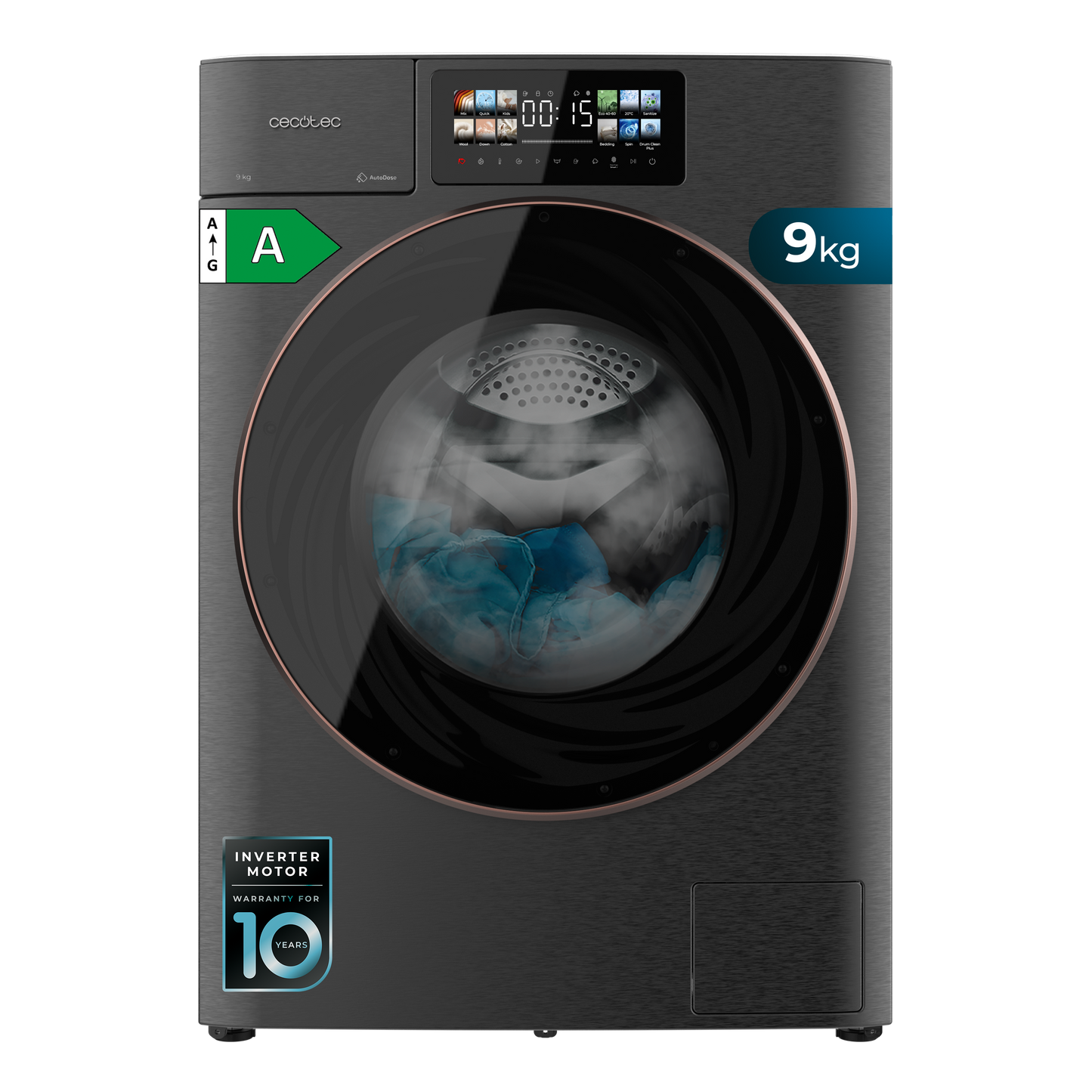 Cecotec Lavadora Bolero DressCode 9950 Autodose Inverter 3D Acero 9 Kg 1400 RPM Clase A