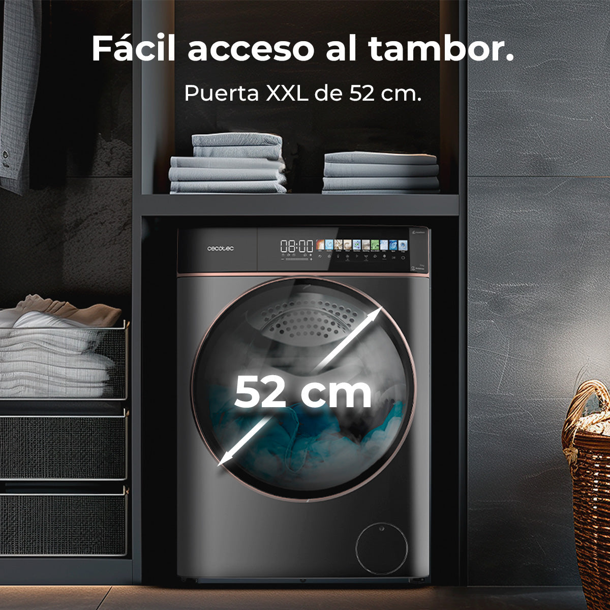 Cecotec Lavadora Bolero DressCode 10900 Inverter Autodose 10 kg FullColor Steel A