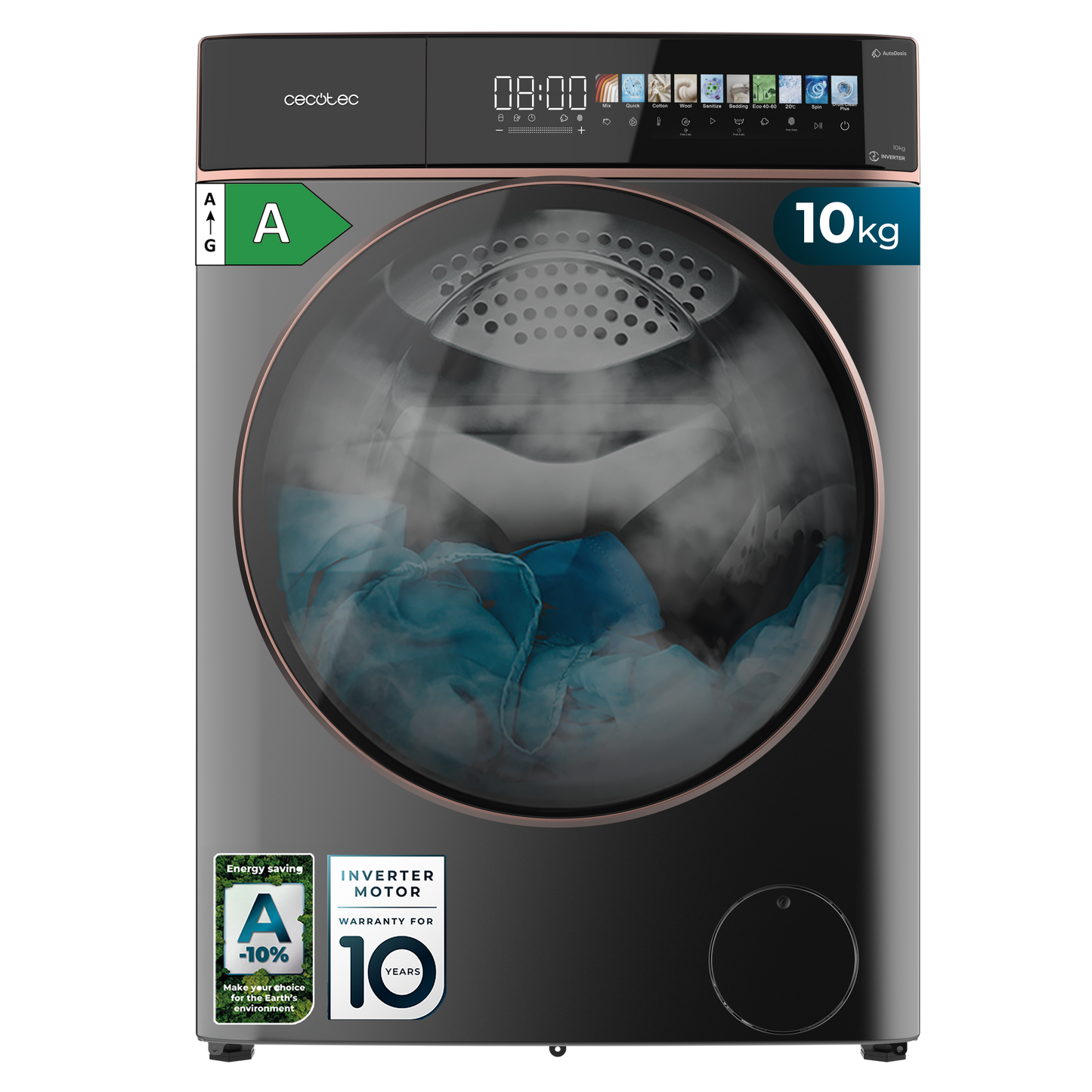 Cecotec Lavadora Bolero DressCode 10900 Inverter Autodose 10 kg FullColor Steel A