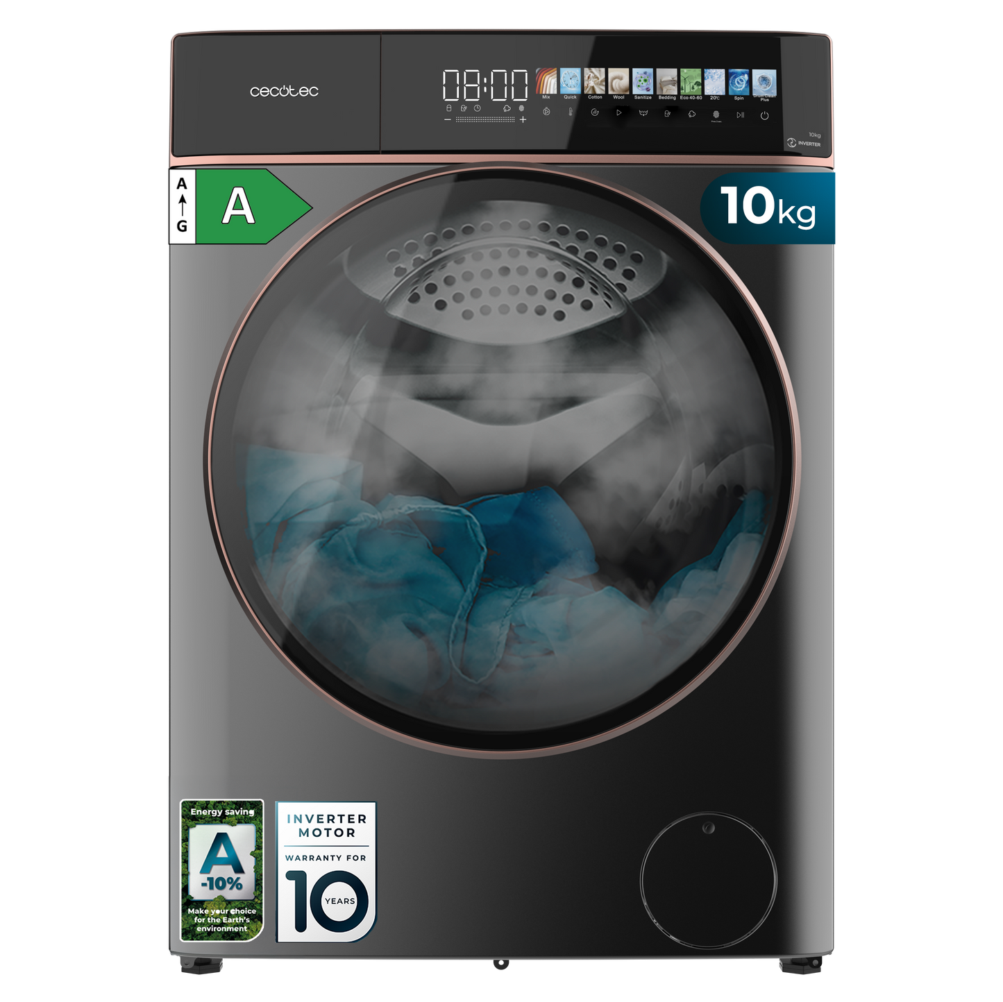 Cecotec Lavadora Bolero DressCode 10900 Inverter FullColor Acero 10 Kg Con Motor Inverter Plus Clase A
