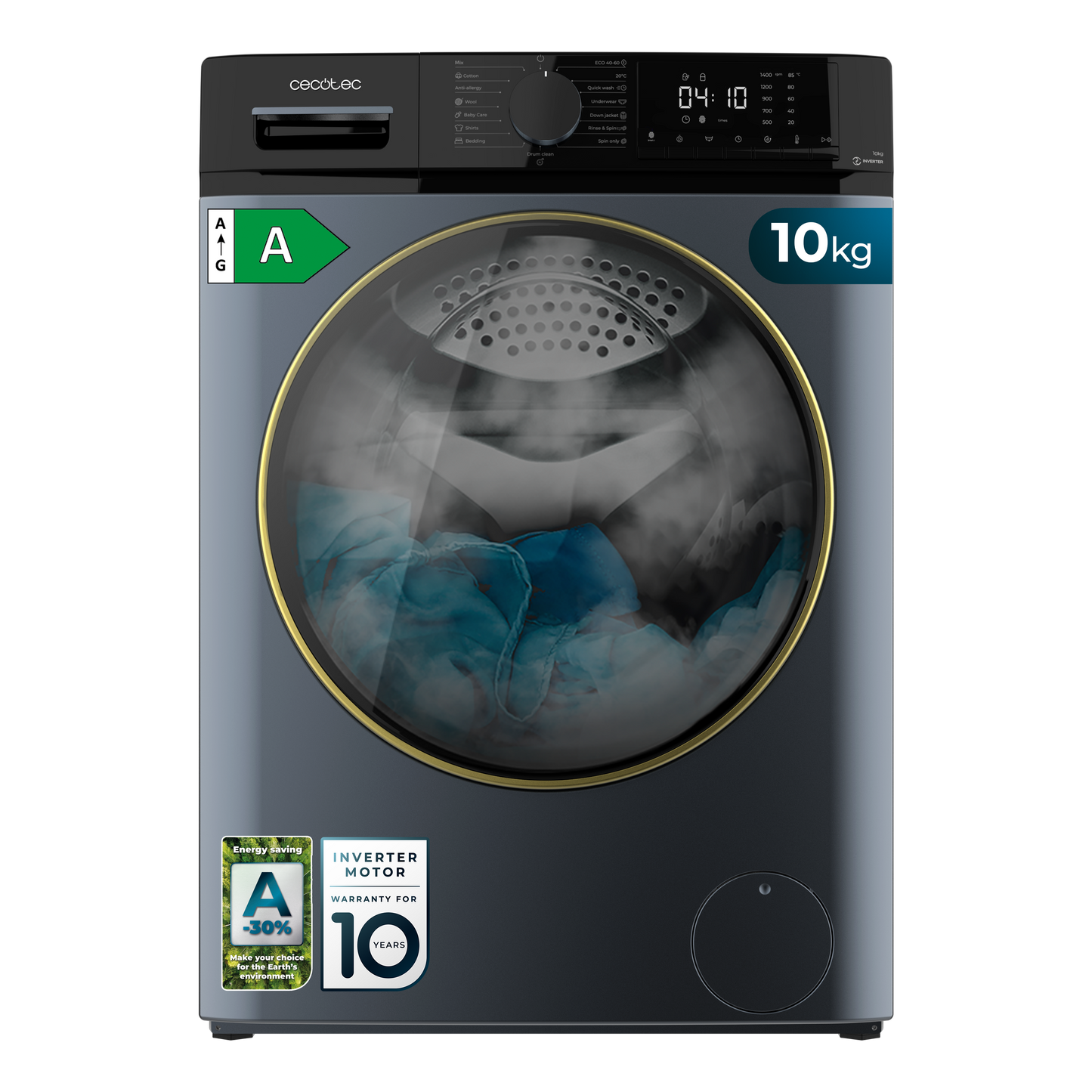 Cecotec Bolero DressCode 10610 Lavadora Inverter 10 Kg Titanium Clase A Ahorro Energético 30