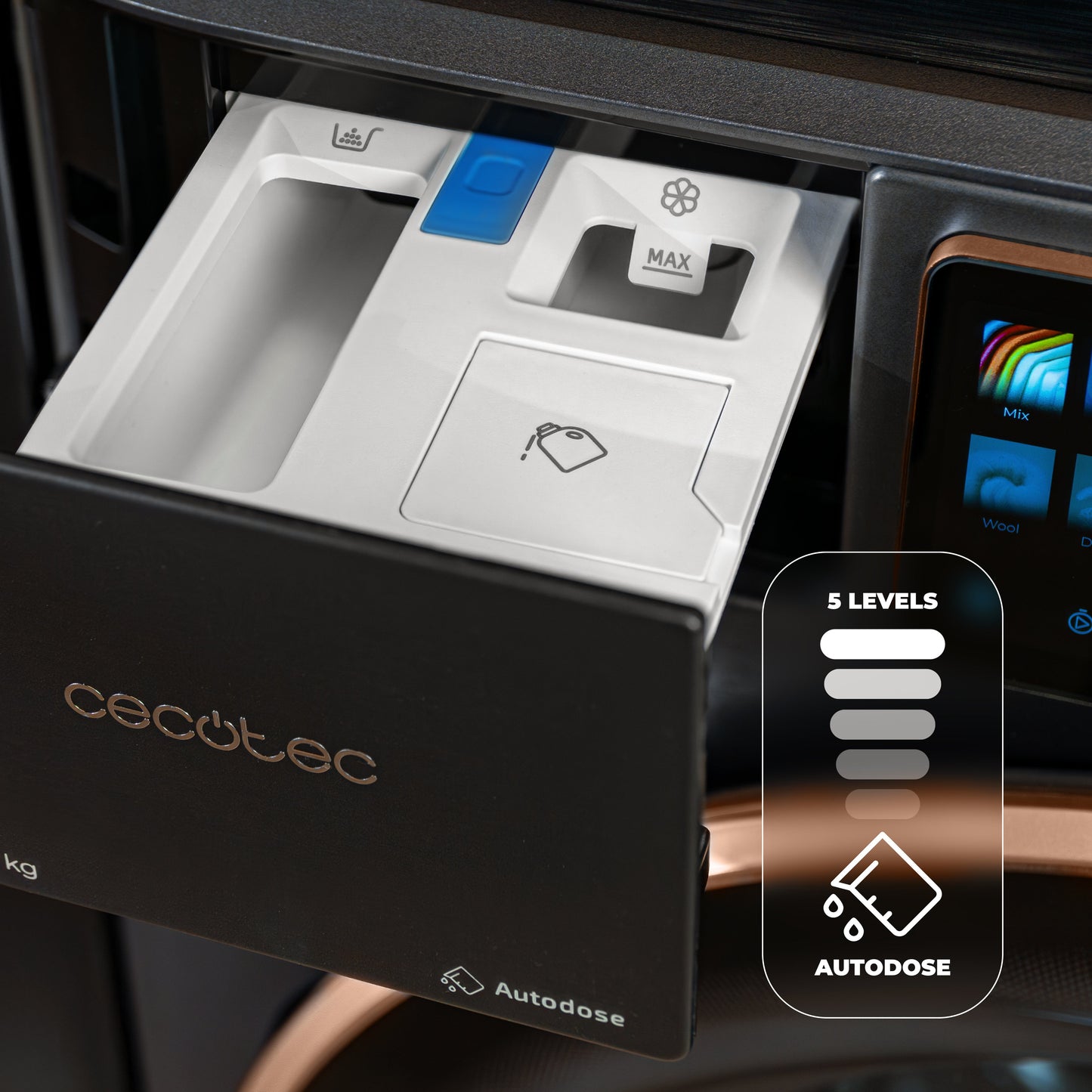 Cecotec Lavadora Bolero DressCode 10950 Autodose Inverter 10 kg 1400 rpm Clase Energetica A Acero