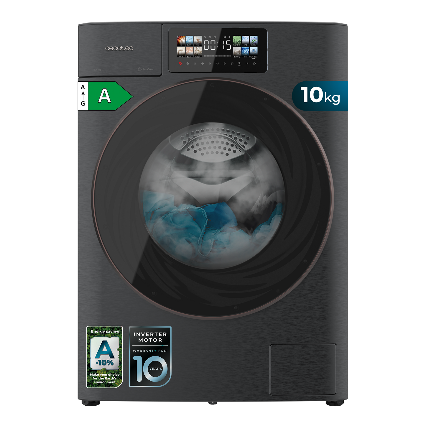 Cecotec Lavadora Bolero DressCode 10950 Autodose Inverter 10 kg 1400 rpm Clase Energetica A Acero