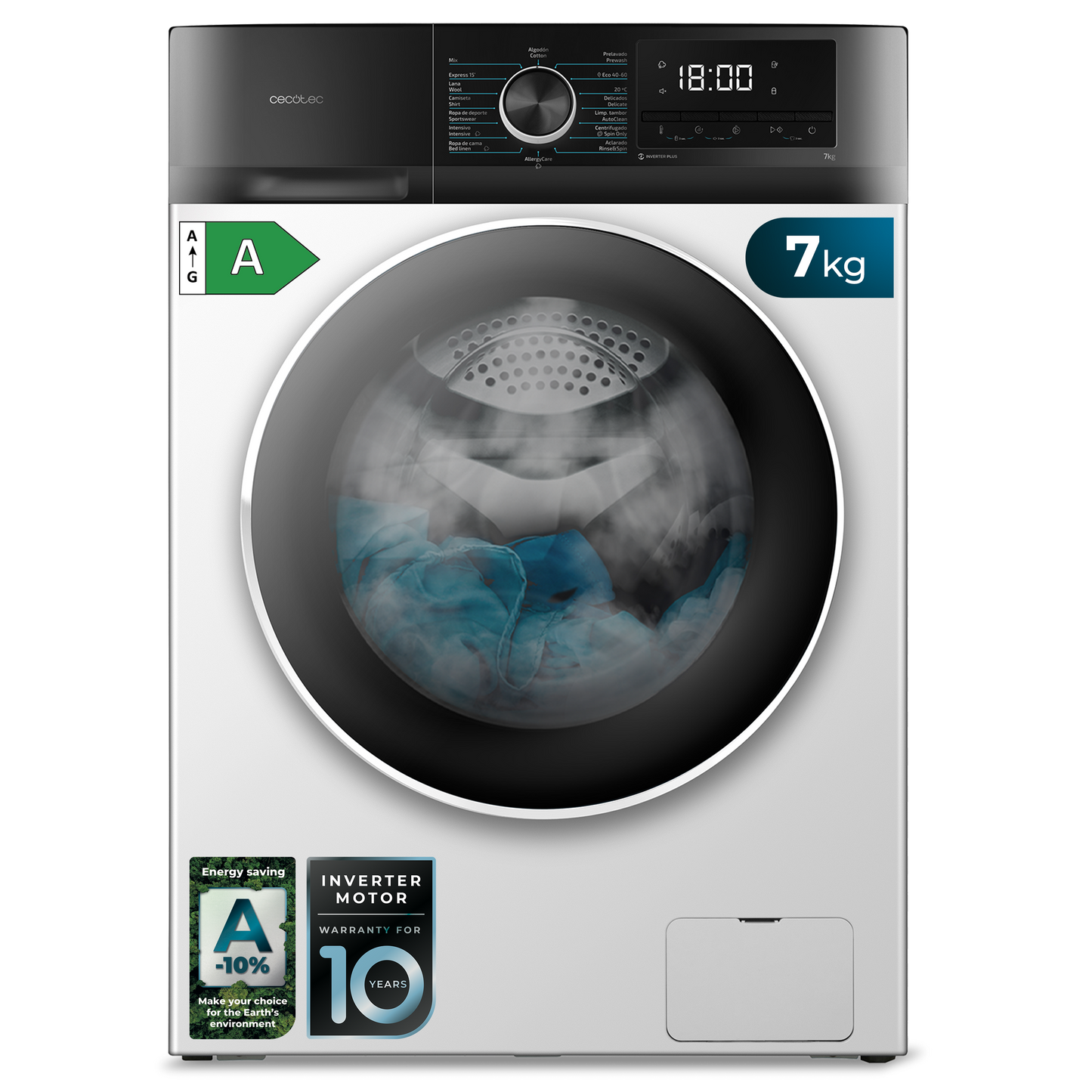 Cecotec Lavadora Bolero Dresscode 7500 Inverter A 7 Kg 1400 RPM 16 Programas Eco