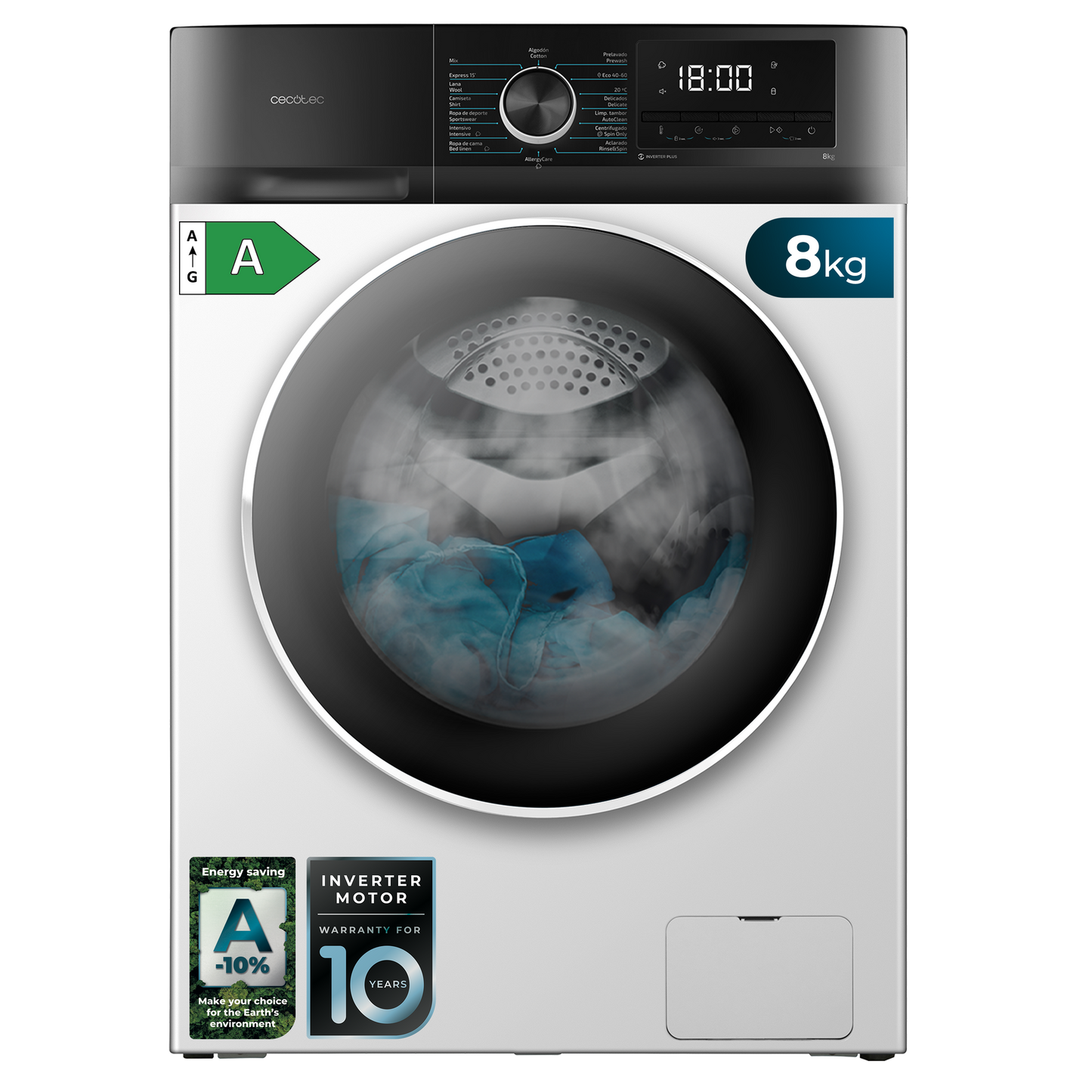 Cecotec Lavadora Bolero DressCode 8500 Inverter A 8 Kg 1400 Rpm 16 Programas Carga Frontal