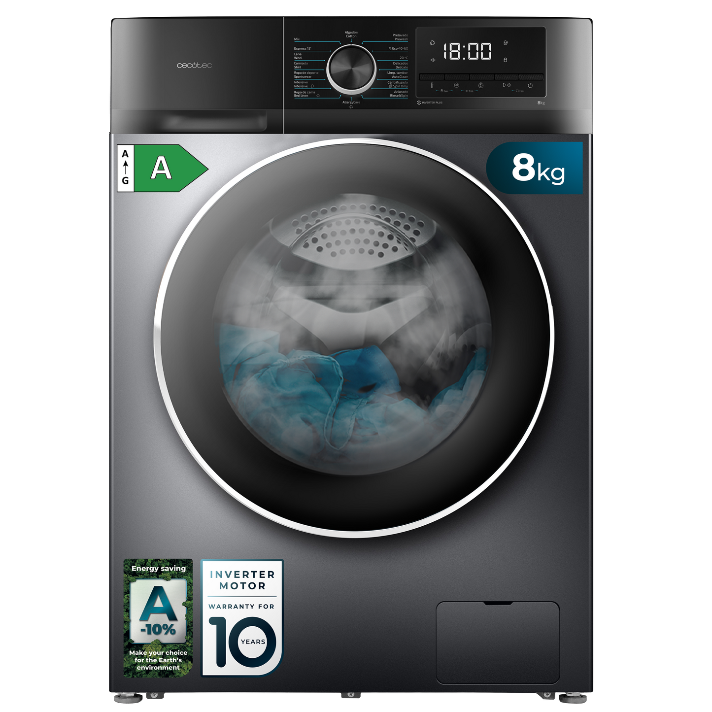 Cecotec Lavadora Bolero DressCode 8500 Inverter Acero 8 kg