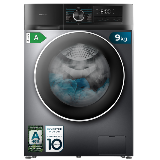 Cecotec Lavadora Bolero DressCode 9500 Inverter Acero Inoxidable 9 Kg 1400 RPM 16 Programas Clase A