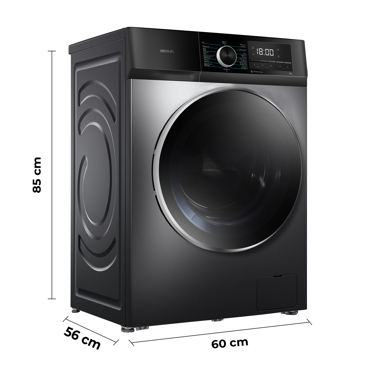 Cecotec Lavadora Bolero DressCode 9500 Inverter Acero Inoxidable 9 Kg 1400 RPM 16 Programas Clase A