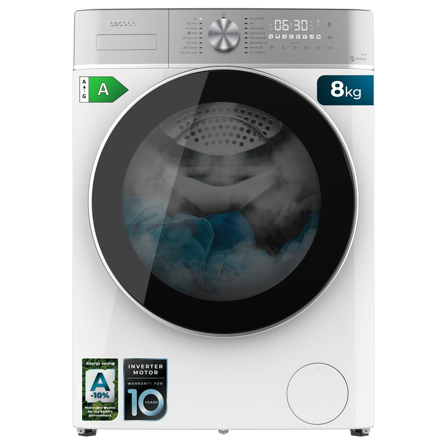 Cecotec Lavadora Bolero DressCode 8800 Inverter A, Carga 8 Kg, Motor Inverter, Alta Eficiencia