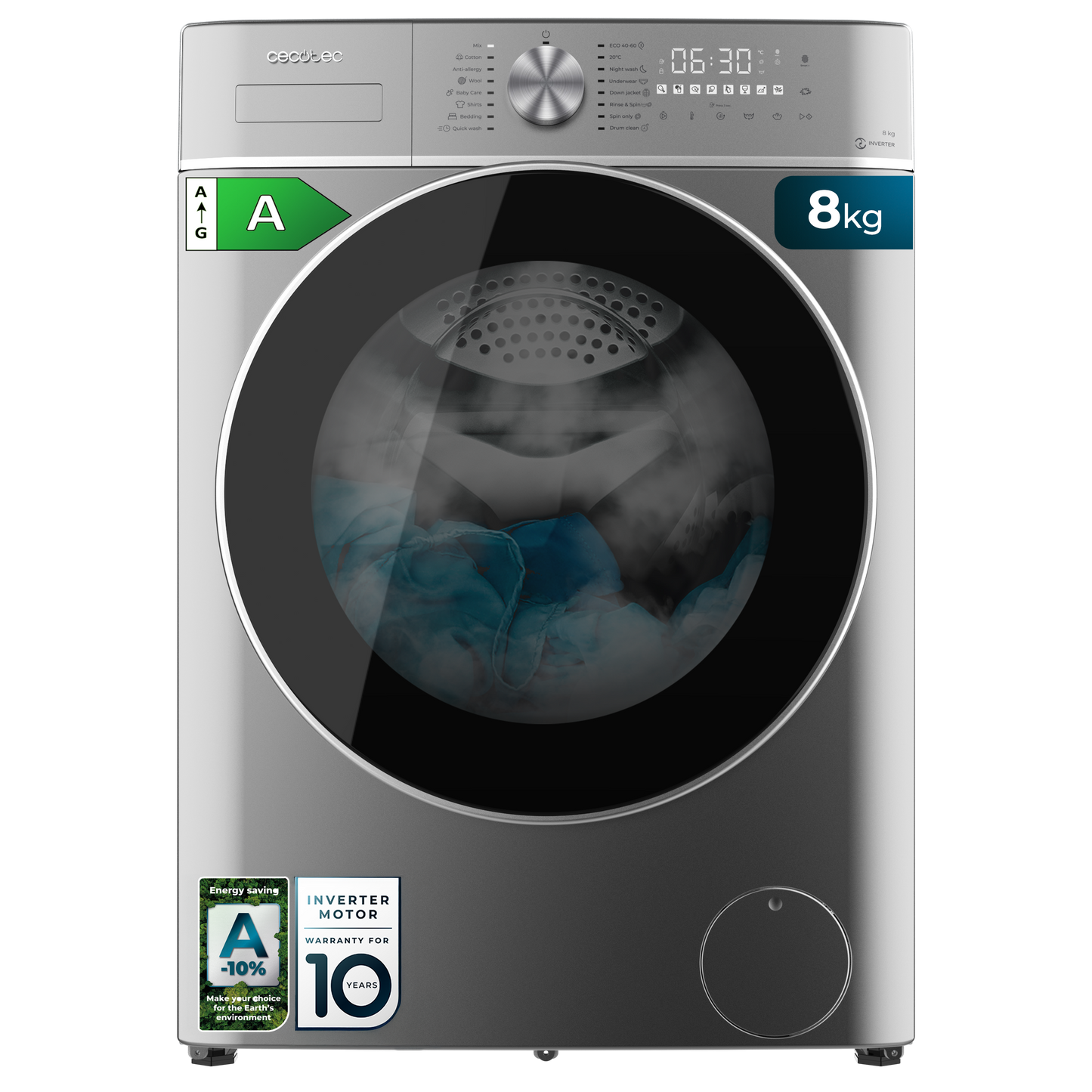 Cecotec Bolero DressCode 8800 Lavadora Inverter 8 kg Acero Clase A Motor Inverter Plus Eficiencia Energética