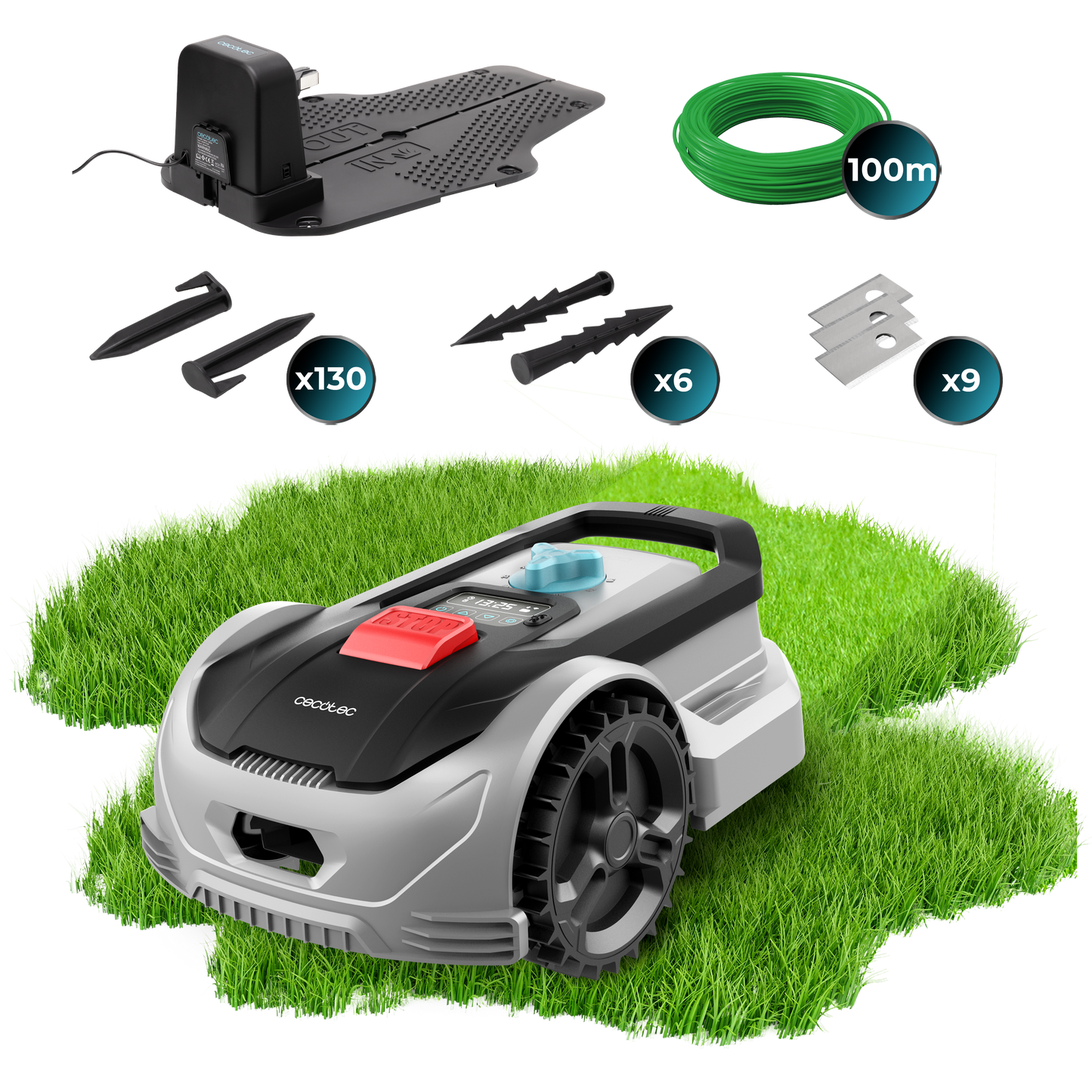 Cecotec Conga GrassHopper 300 Robot Cortacésped, Cubre 300 m², Cable Perimetral 100 m
