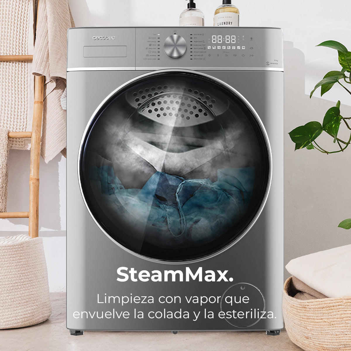 Cecotec Bolero DressCode 8800 Lavadora Inverter 8 kg Acero Clase A Motor Inverter Plus Eficiencia Energética