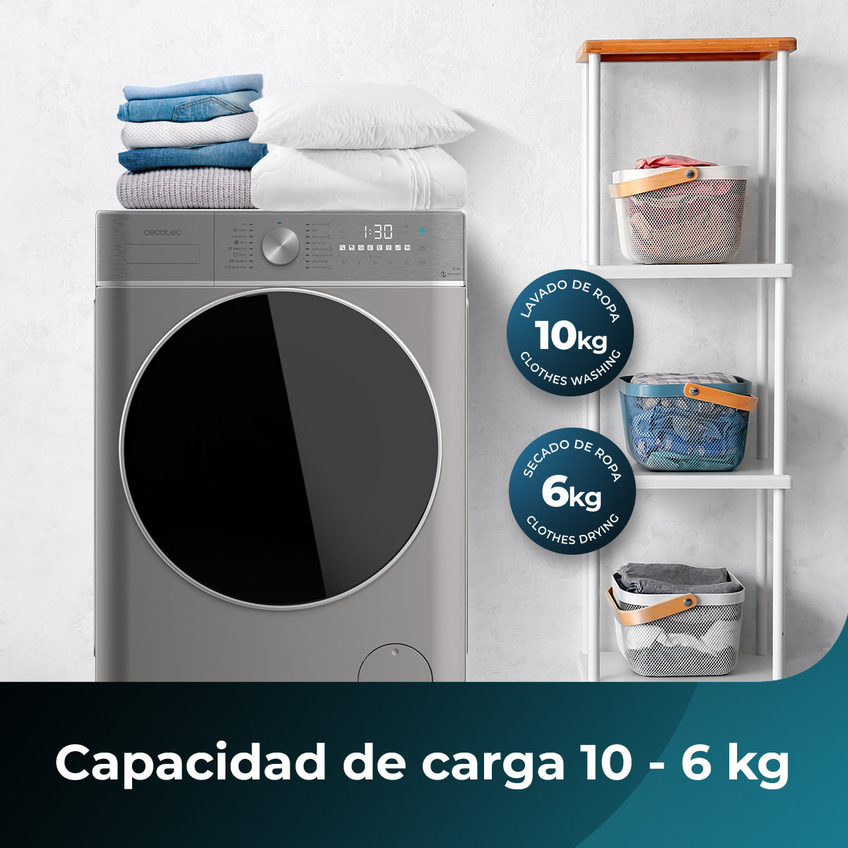 Cecotec Bolero Wash y Dry 10680 Inverter Steel 10 Kg Clase A Lavadora Secadora Con Motor Inverter Plus