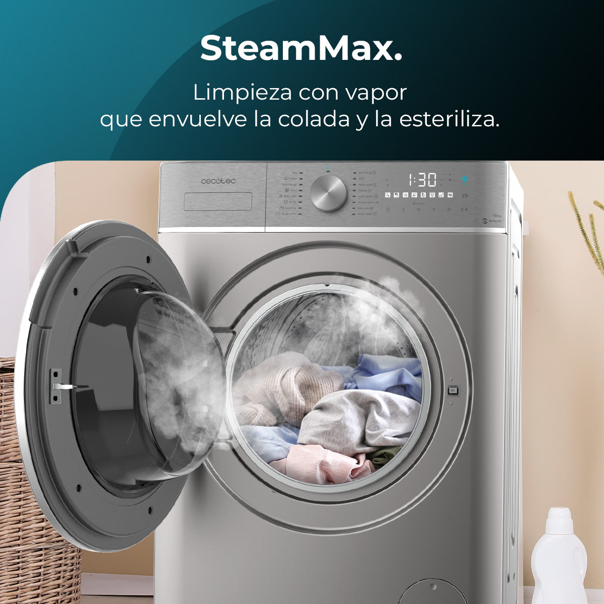 Cecotec Bolero Wash y Dry 10680 Inverter Steel 10 Kg Clase A Lavadora Secadora Con Motor Inverter Plus