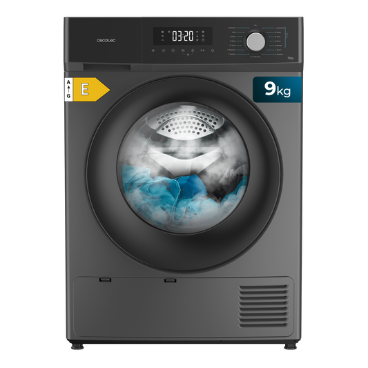 Cecotec Bolero Dresscode Dry 9330 Acero Secadora 9 Kg con Bomba de Calor Clase Energética E