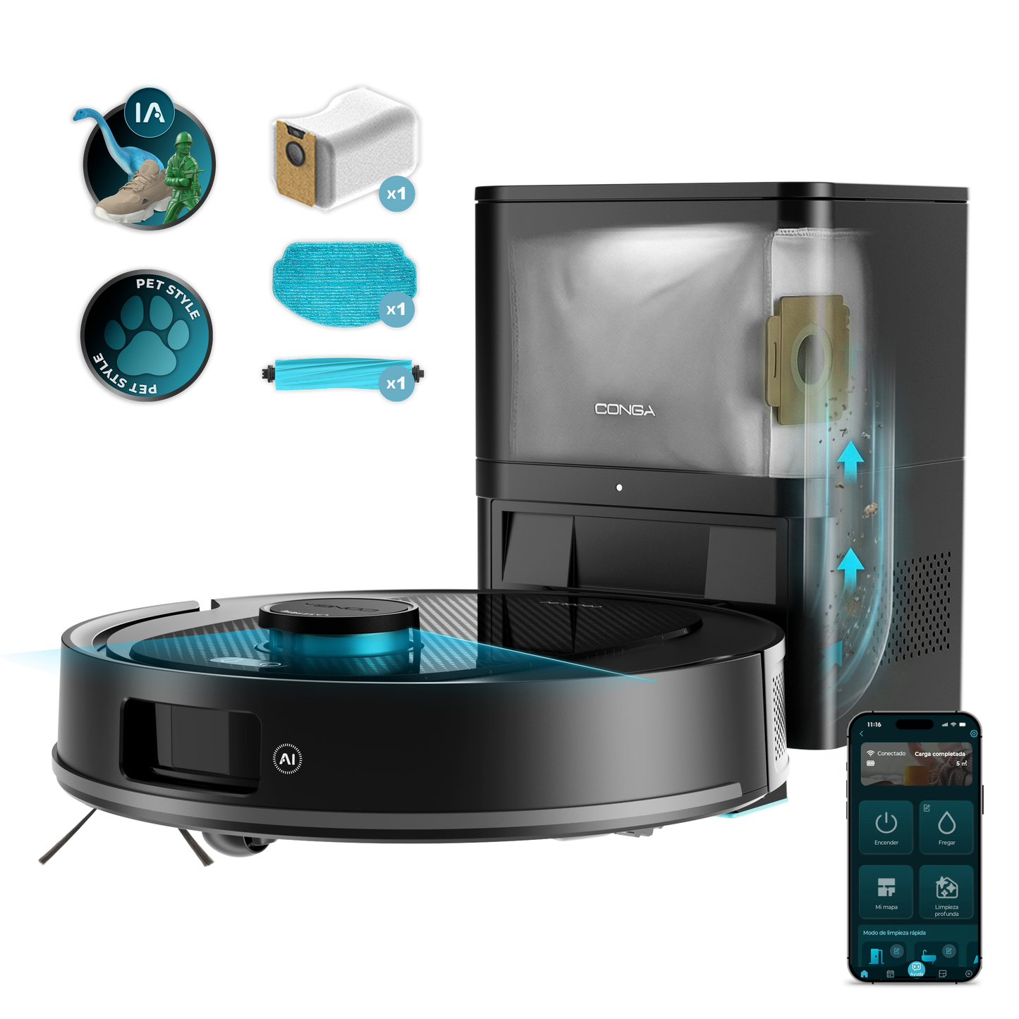 Cecotec Conga Y80 Robot Aspirador IA Láser Eye, Navegación Inteligente y Mapa Interactivo