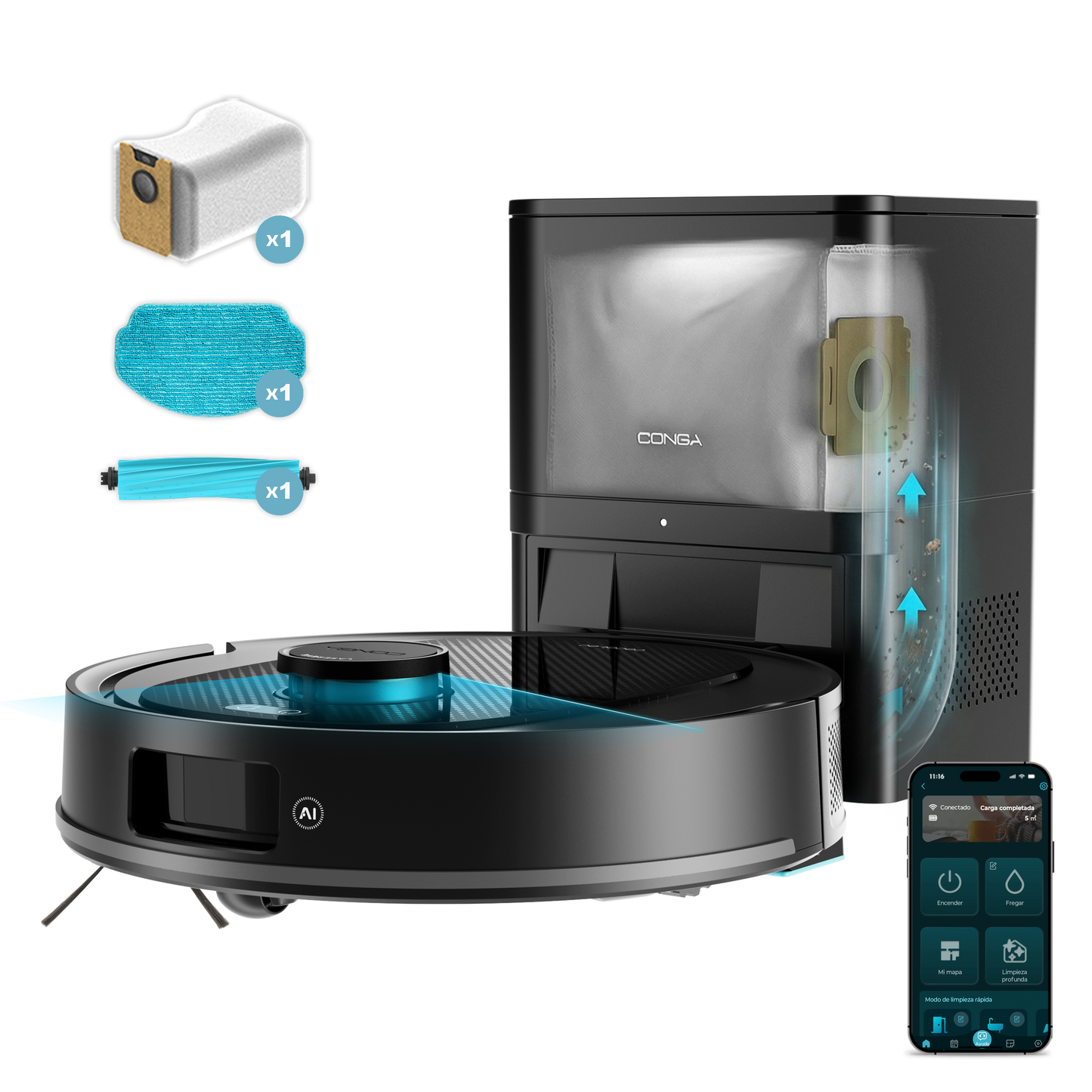 Cecotec Conga Y80 Robot Aspirador IA Láser Eye, Navegación Inteligente y Mapa Interactivo