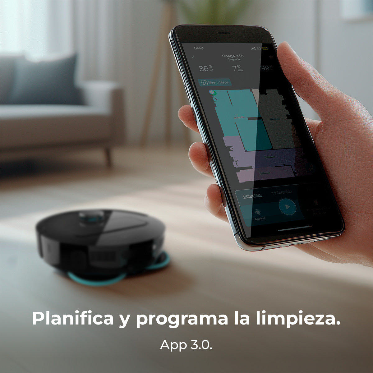 Cecotec Conga X50 Robot Aspirador Con Navegación Láser Y Mapeo Inteligente Fregado Spin