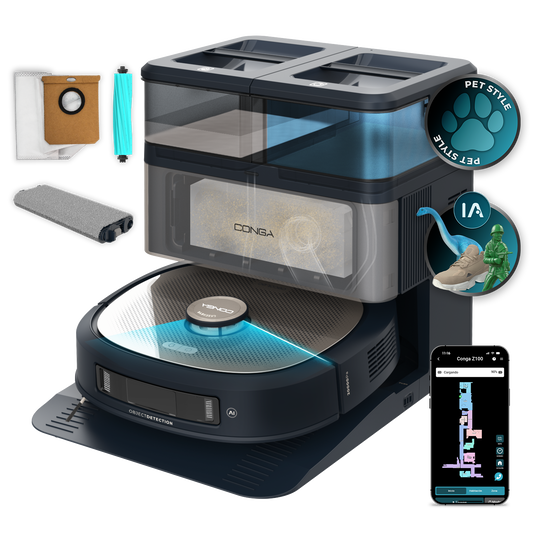 Cecotec Conga Z100 Robot Aspirador IA Con LaserEye Y AquaCycle Detección De Objetos Y Fregado Profesional