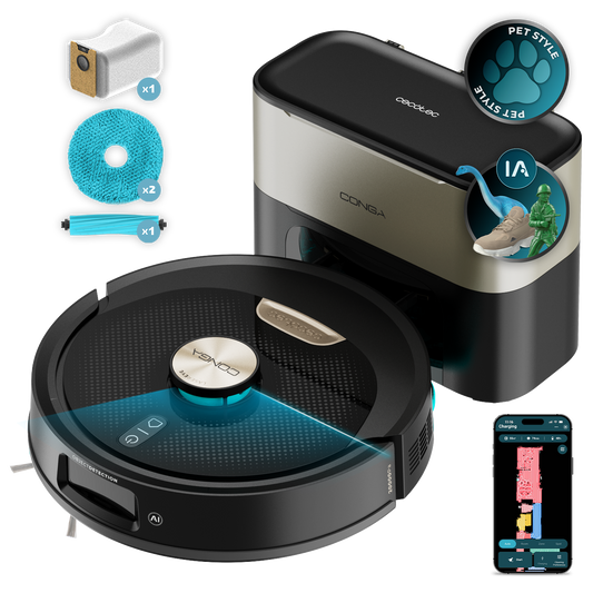 Cecotec Conga Y100 Spin IA Robot Aspirador 20000 Pa IA LaserEye Navegación Inteligente
