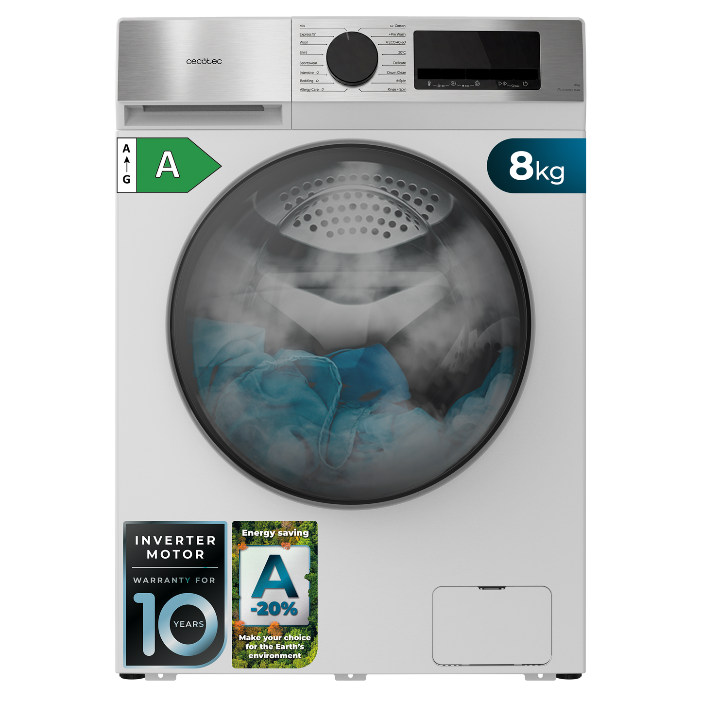 Cecotec Bolero DressCode 8450 Inverter Lavadora 8 kg con Motor Inverter y Alta Eficiencia