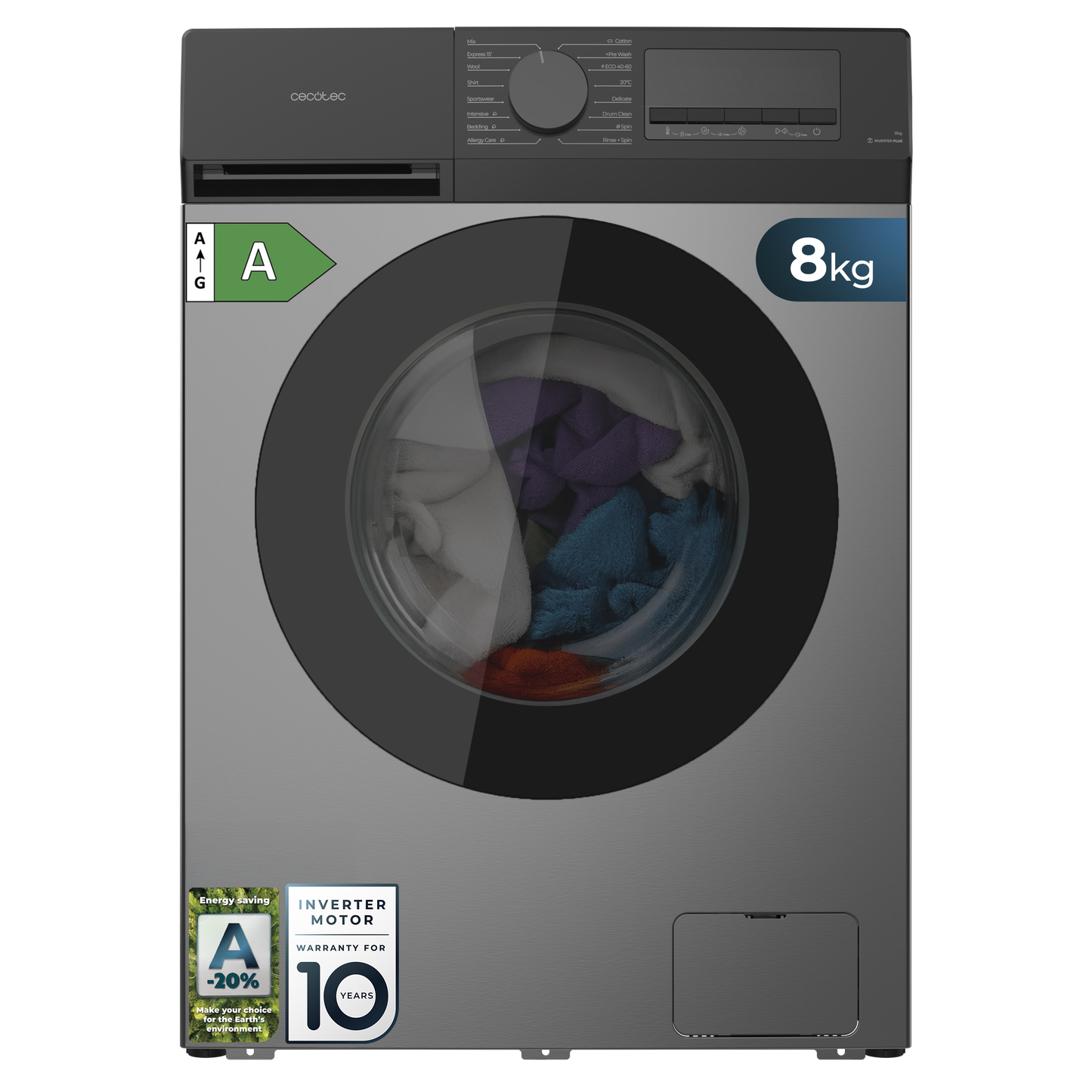 Cecotec Lavadora Bolero DressCode 8450 8 kg Inverter 1400 rpm Clase A20 Eficiencia