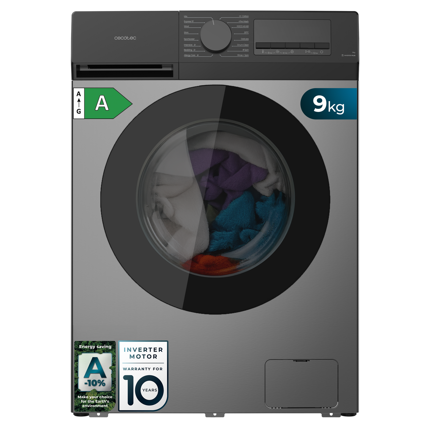 Cecotec Bolero DressCode 9450 Lavadora 9 Kg Inverter Motor 1400 Rpm Clase A Ahorro Energía 10 Por Ciento