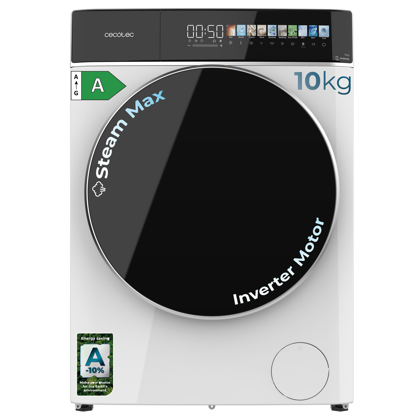 Cecotec Lavadora Bolero DressCode 10900 Inverter FullColor Max 10 Kg Motor Inverter Plus