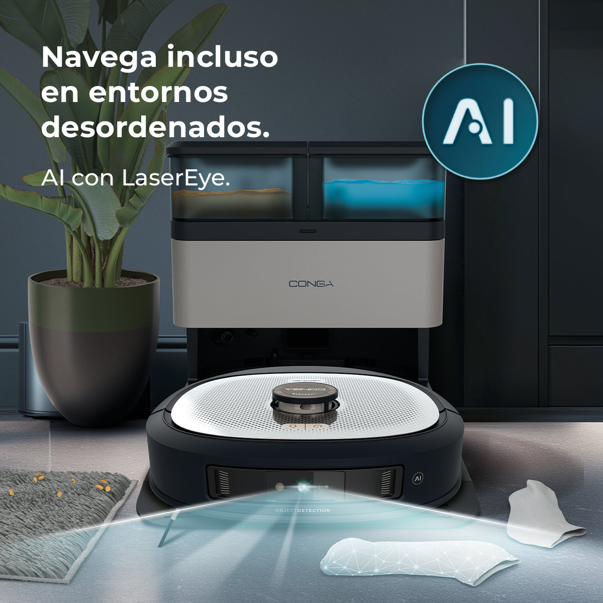 Cecotec Conga Z100 Robot Aspirador IA Con LaserEye Y AquaCycle Detección De Objetos Y Fregado Profesional