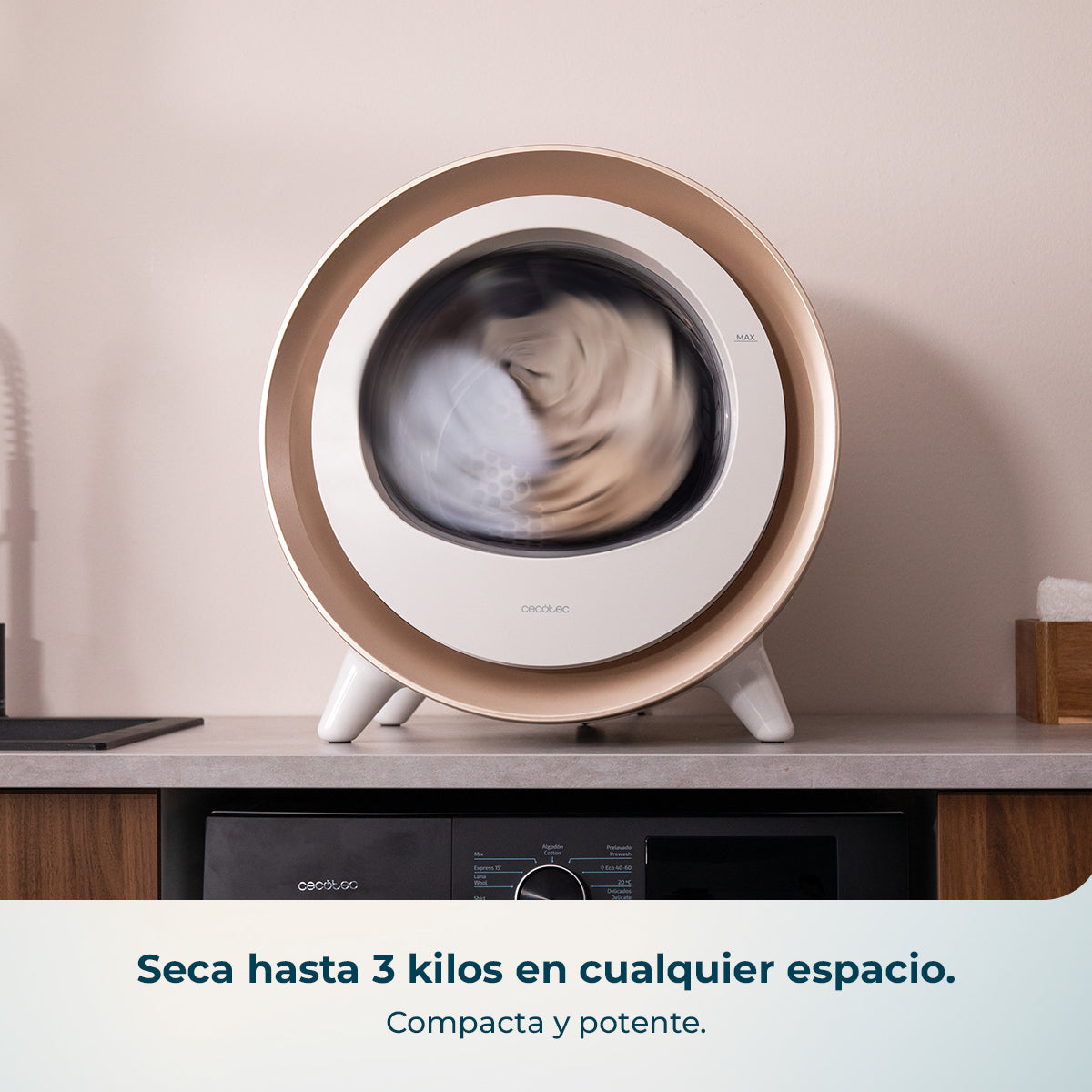 Cecotec Bolero DressCode Dry 3500V Gold Secado Rápido Eficiente 3 kg Diseño Oro Cromado Compacto para Hogar