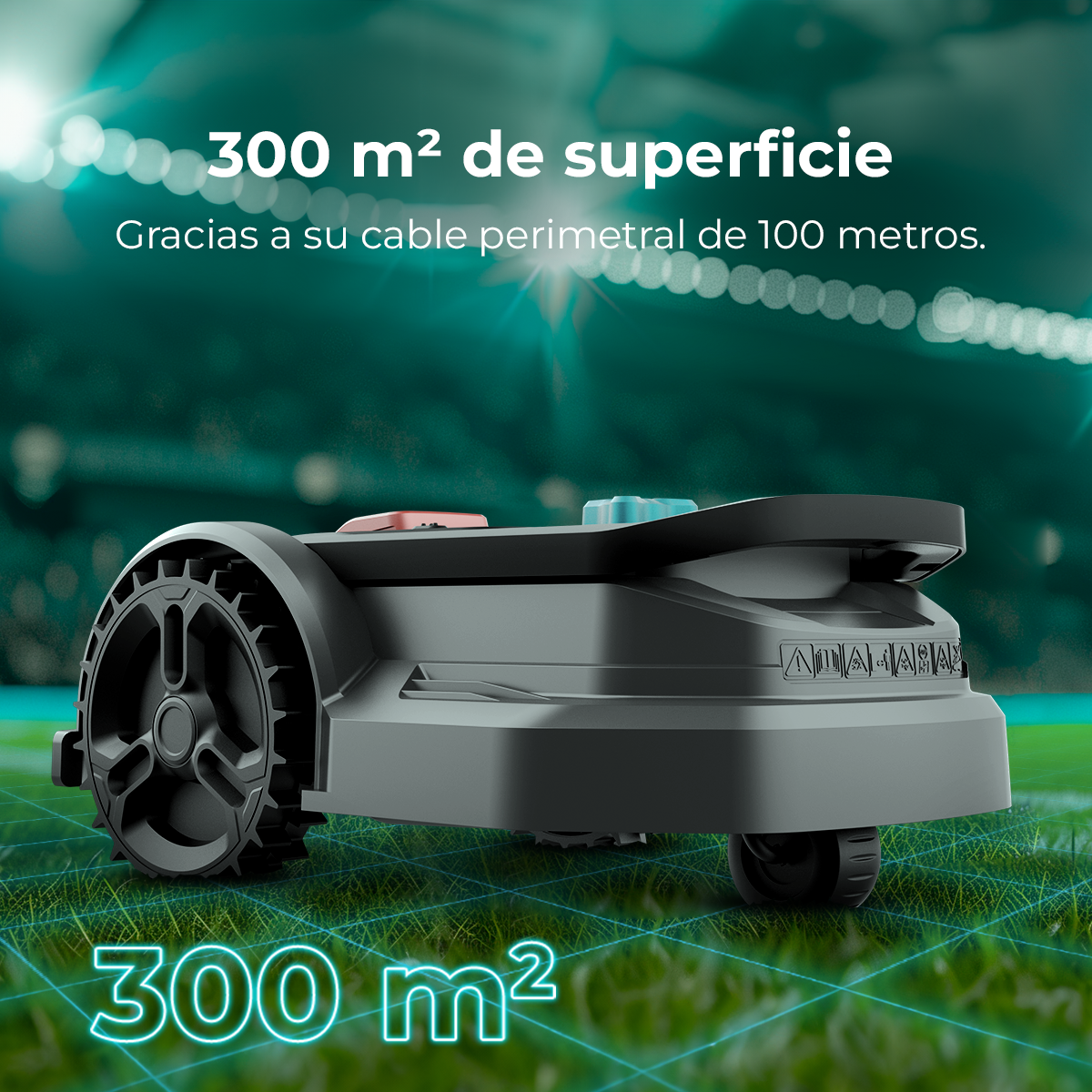 Cecotec Conga GrassHopper 300 Robot Cortacésped, Cubre 300 m², Cable Perimetral 100 m
