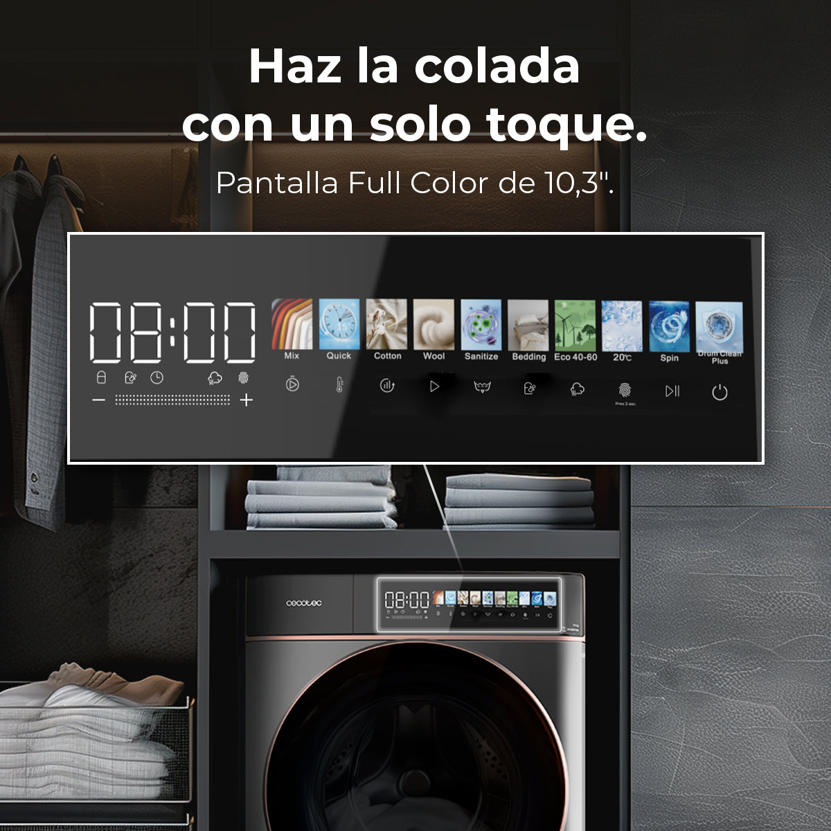 Cecotec Lavadora Bolero DressCode 10900 Inverter FullColor Acero 10 Kg Con Motor Inverter Plus Clase A