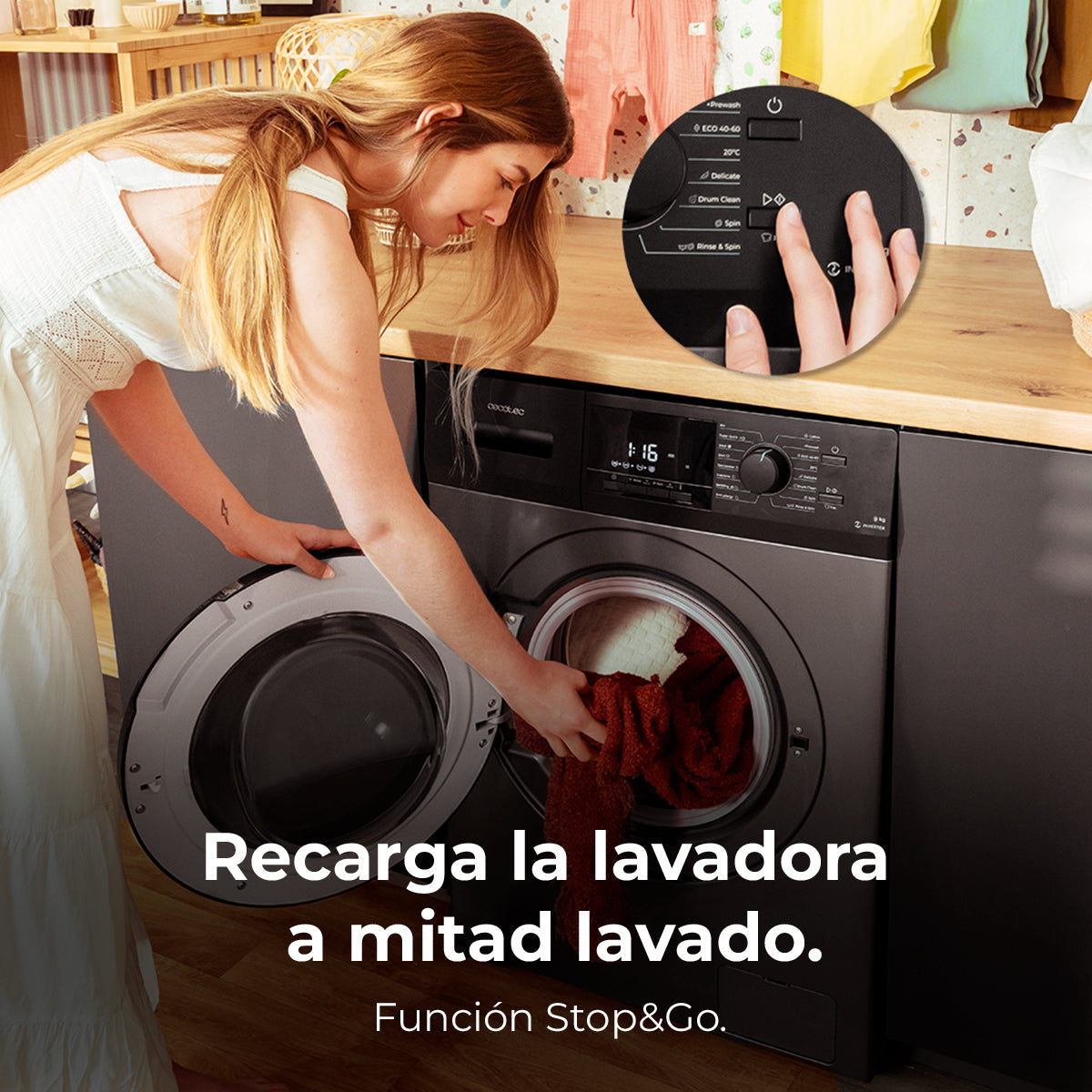 Cecotec Lavadora Bolero DressCode 7410 Inverter Acero 7 Kg 1200 RPM 16 Programas