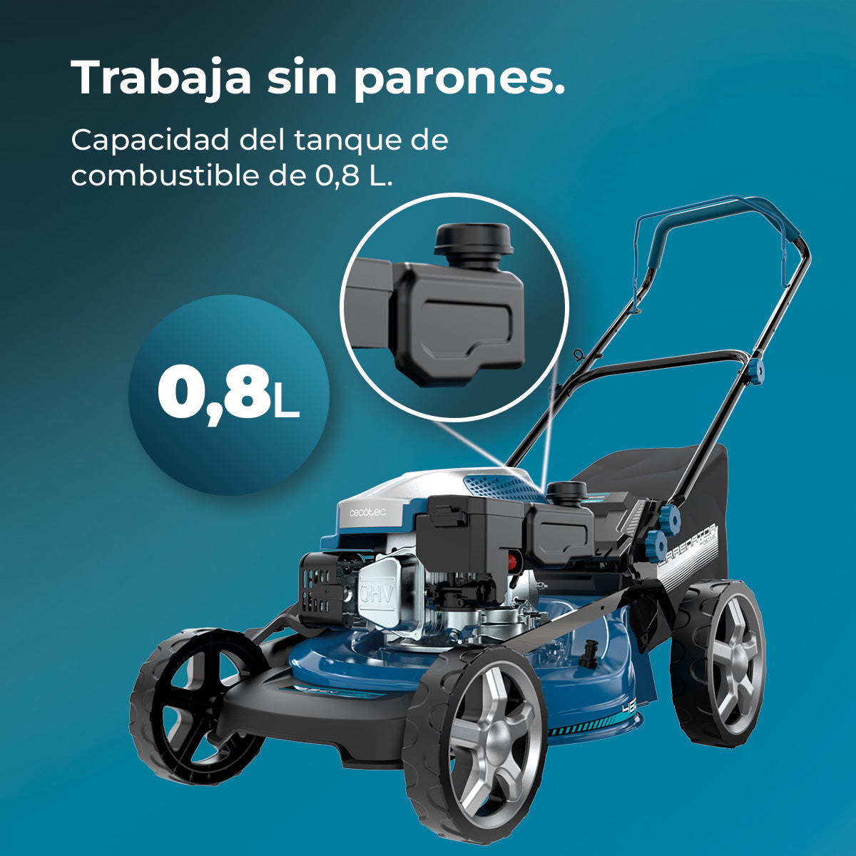 Cecotec Cortacésped de Gasolina Terrenator 3200 46 Z Total Motor 144 cc 2.4 kW 3.2 CV Altura Ztech
