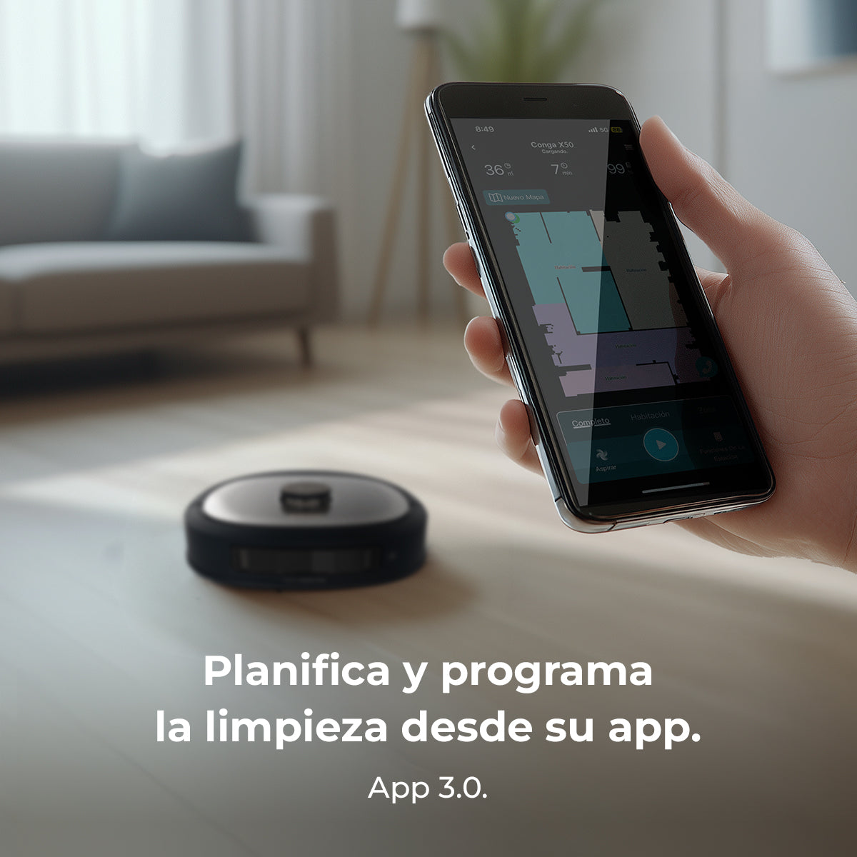 Cecotec Conga Z100 Robot Aspirador IA Con LaserEye Y AquaCycle Detección De Objetos Y Fregado Profesional