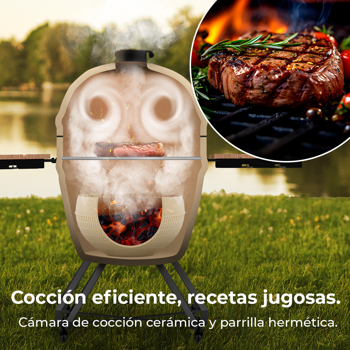 Cecotec DragonFire 6600 Barbacoa Cerámica Cámara de Cocción y Parrilla Hermética Hasta 1000C