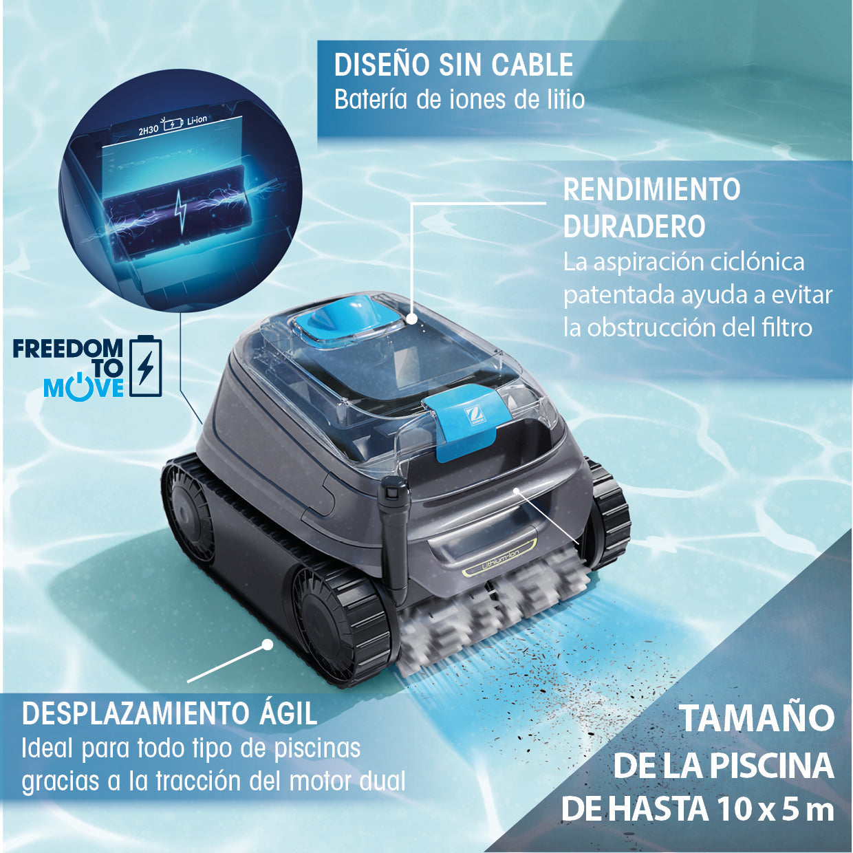 Zodiac - Freedom + Control Robot limpiafondos sin cable para piscina