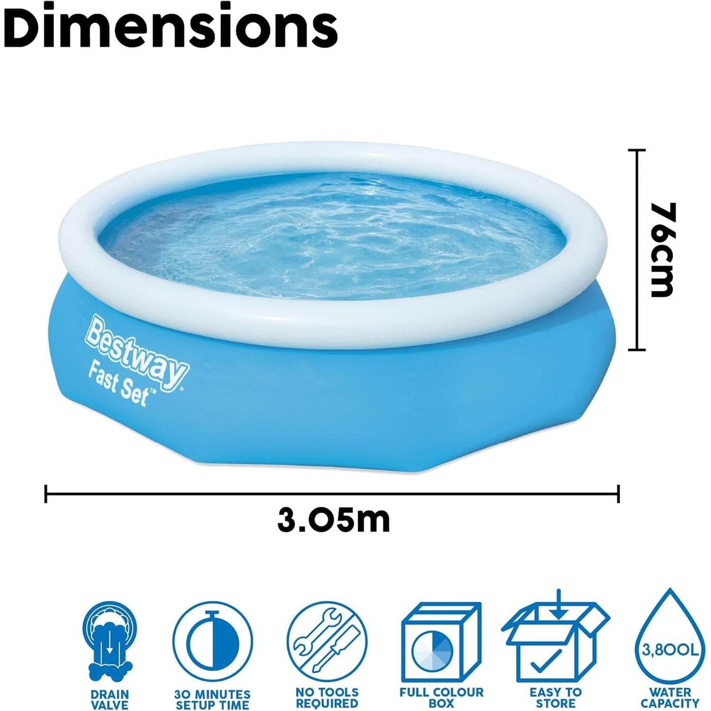 Bestway – Piscina hinchable Fast Set con depuradora (305 × 76 cm)
