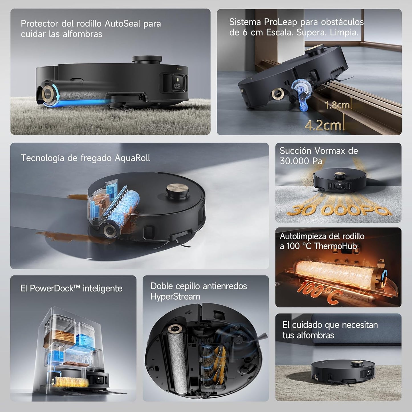 Dreame – Aqua10 Ultra Roller Complete Robot aspirador y fregasuelos negro con base automática para hogar